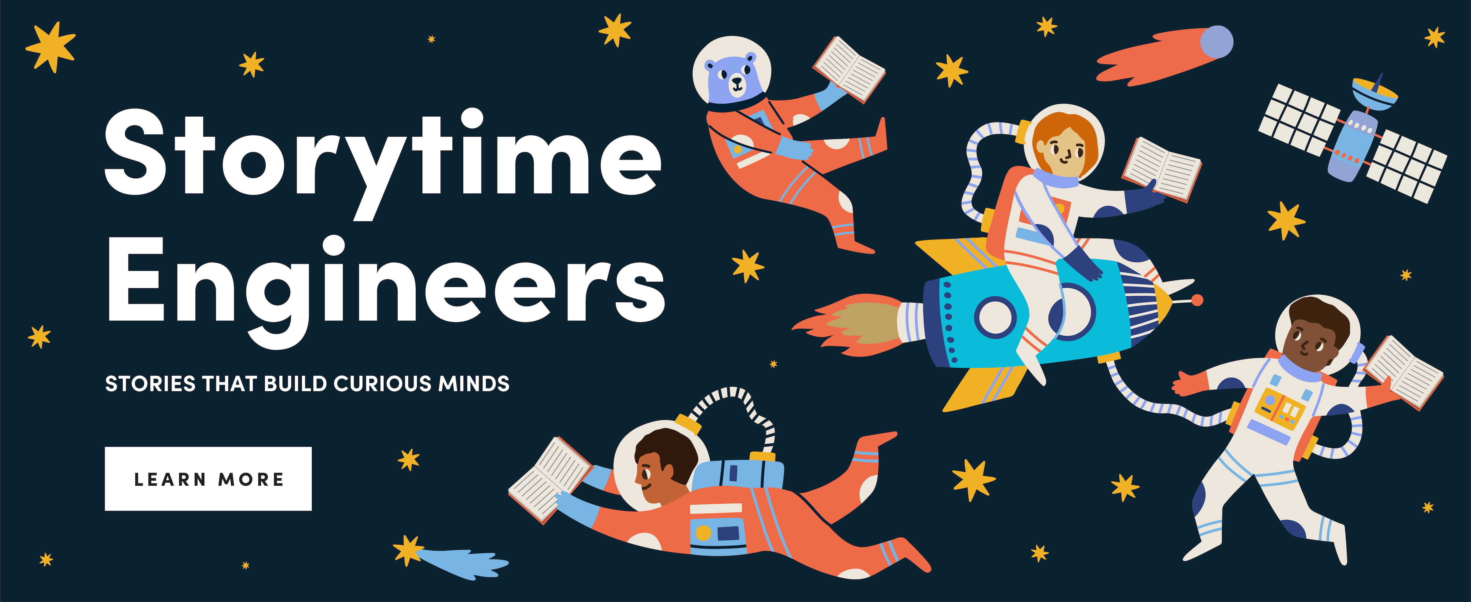 Storytime Engineers Promotional Image featuring cartoon kids in astronaut costumes