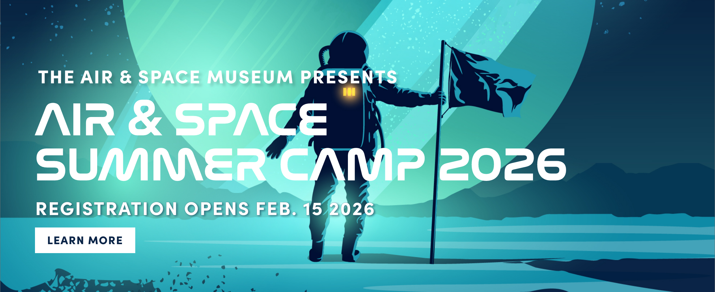 summer camp imager with astronaut holding a flag on the moon